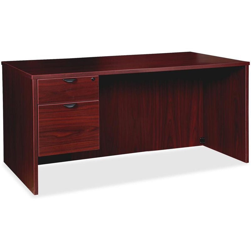 Lorell Prominence 2.0 3/4 Left-Pedestal Desk - 1" Top, 66" x 30"29" - 2 x File, Box Drawer(s) - Single Pedestal on Left Side - Band Edge - Material: Particleboard - Finish: Mahogany Laminate, Thermofu