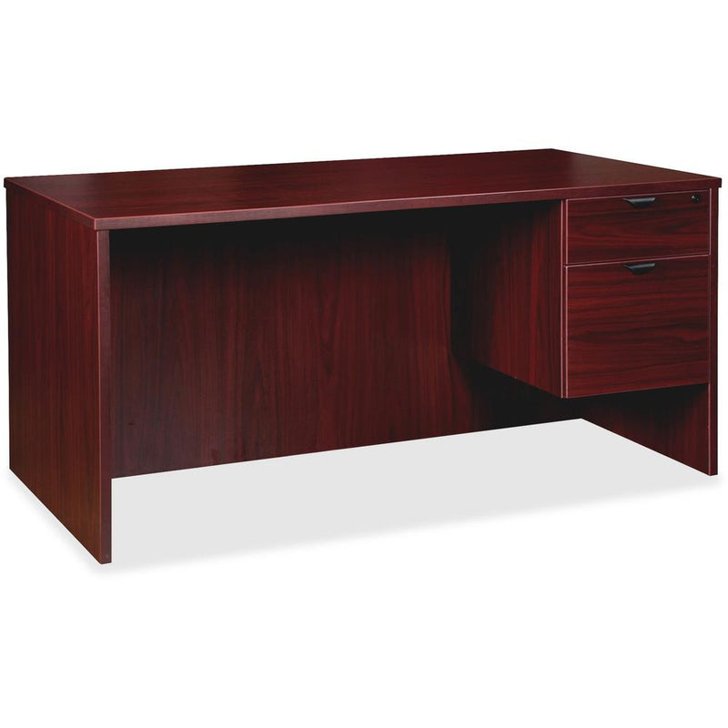 Lorell Prominence 2.0 3/4 Right-Pedestal Desk - 1" Top, 66" x 30"29" - 2 x File, Box Drawer(s) - Single Pedestal on Right Side - Band Edge - Material: Particleboard - Finish: Mahogany Laminate, Thermo