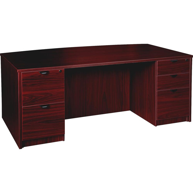 Lorell Prominence 2.0 Bowfront Double-Pedestal Desk - 1" Top, 72" x 42"29" - 5 x File, Box Drawer(s) - Double Pedestal - Band Edge - Material: Particleboard - Finish: Mahogany Laminate, Thermofused Me