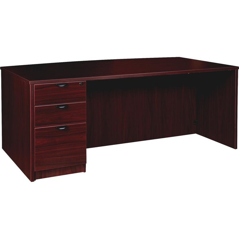 Lorell Prominence 2.0 Bowfront Left-Pedestal Desk - 1" Top, 72" x 42"29" - 3 x File, Box Drawer(s) - Single Pedestal on Left Side - Band Edge - Material: Particleboard - Finish: Mahogany Laminate, The