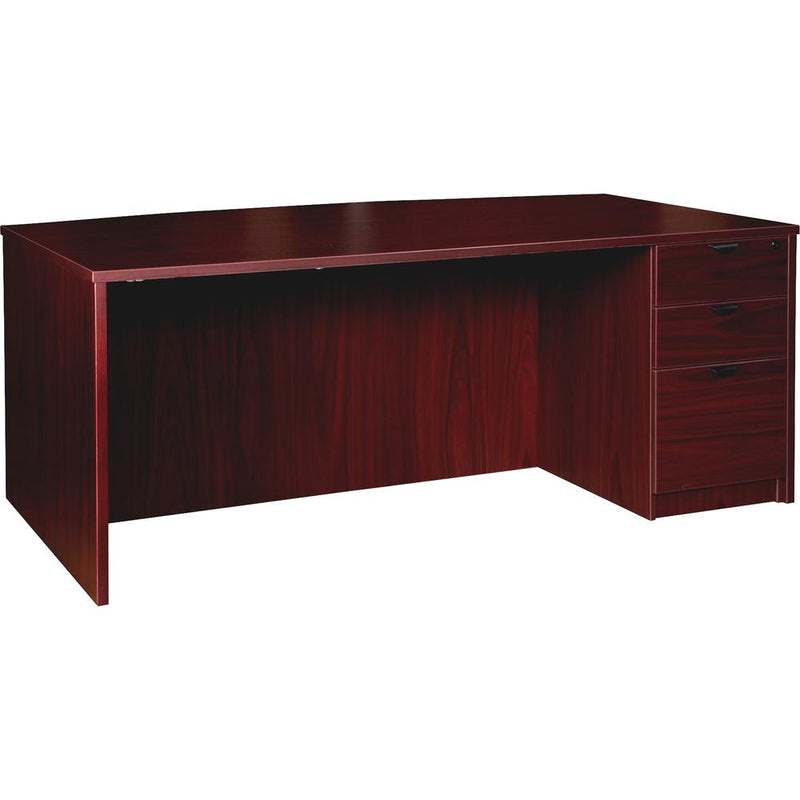 Lorell Prominence 2.0 Bowfront Right-Pedestal Desk - 1" Top, 72" x 42"29" - 3 x File, Box Drawer(s) - Single Pedestal on Right Side - Band Edge - Material: Particleboard - Finish: Mahogany Laminate, T