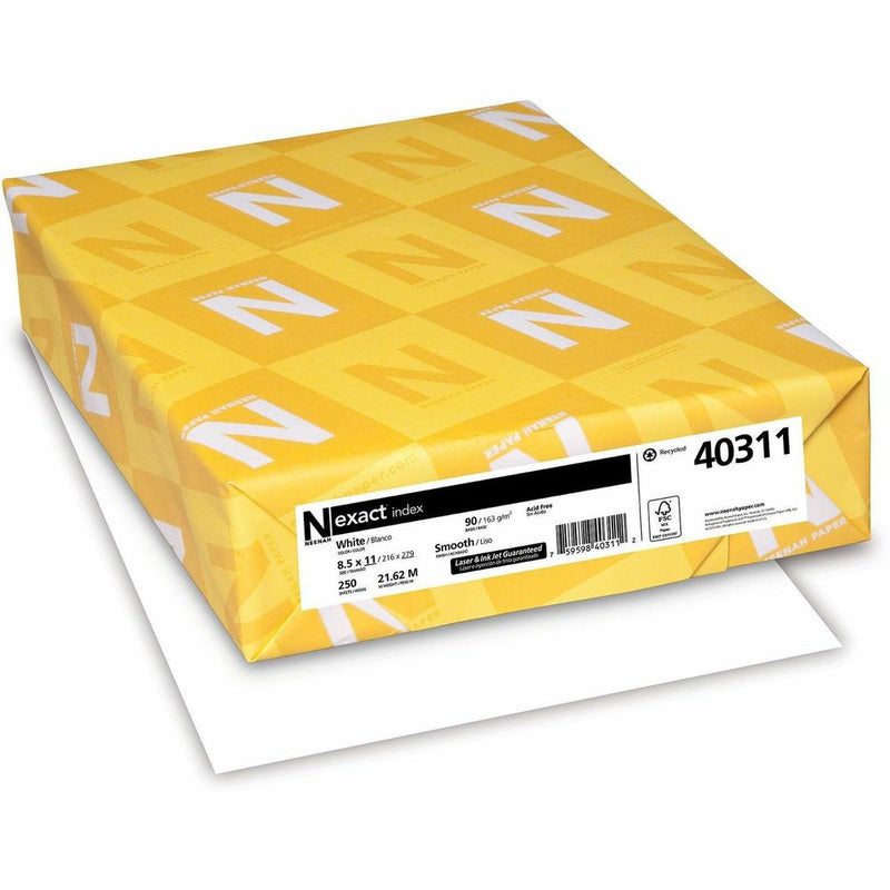 Neenah Index Paper - White - 94 Brightness - Letter - 8 1/2  x 11  - 90 lb Basis Weight - Smooth - 500 / Bundle - FSC - Durable, Acid-free - White