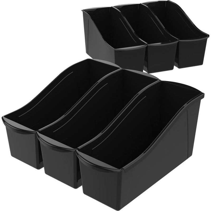 Storex Book Bins - 7  Height x 5.3  Width14.3  Length - Sturdy - Black - Plastic - 6 / Carton