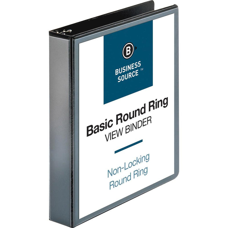 Business Source Round Ring View Binder - 1 1/2  Binder Capacity - Letter - 8 1/2  x 11  Sheet Size - 350 Sheet Capacity - Round Ring Fastener(s) - 2 Internal Pocket(s) - Chipboard, Polypropylene - Bla