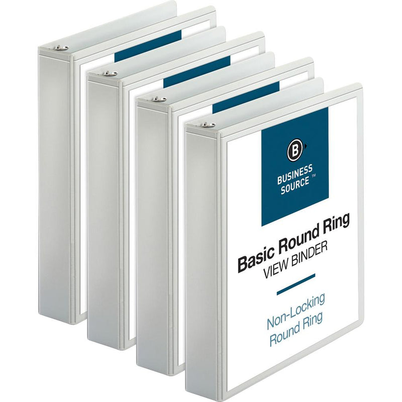 Business Source Round Ring View Binder - 1 1/2  Binder Capacity - Letter - 8 1/2  x 11  Sheet Size - 350 Sheet Capacity - Round Ring Fastener(s) - 2 Internal Pocket(s) - Chipboard, Polypropylene - Whi