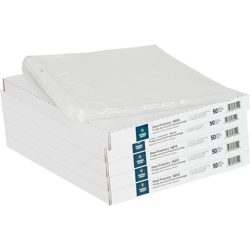 Business Source Sheet Protectors - For Letter 8 1/2  x 11  Sheet - 3 x Holes - Ring Binder - Top Loading - Rectangular - Clear - Polypropylene - 250 / Bundle