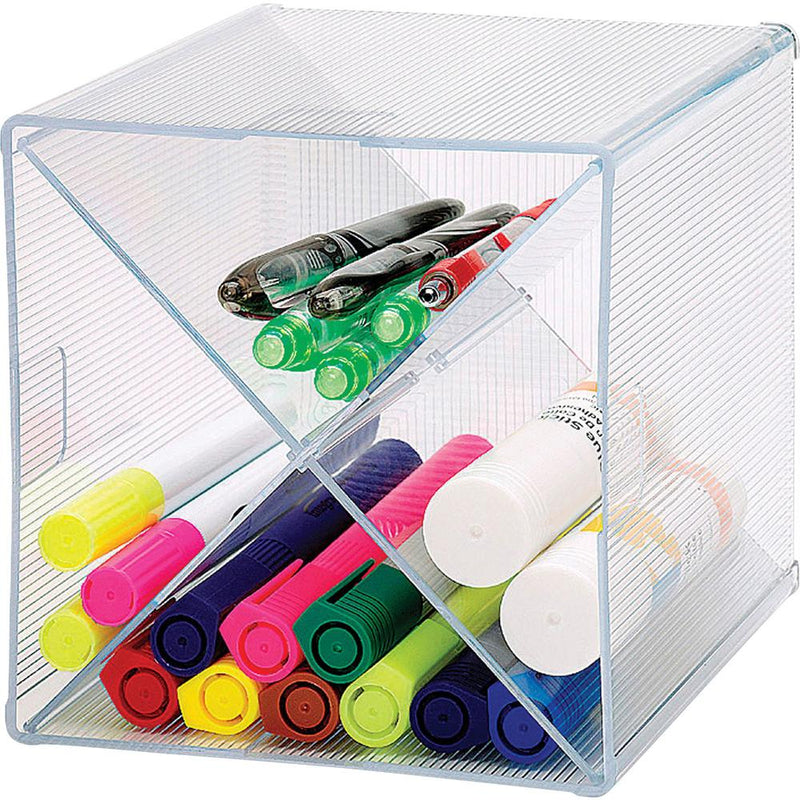 Business Source X-Cube Storage Organizer - 4 Compartment(s) - 6  Height x 6  Width x 6  DepthDesktop - Clear - 1 Each