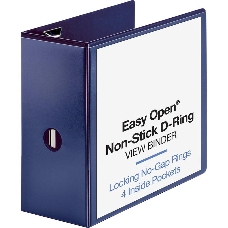 Business Source Navy D-ring Binder - 5  Binder Capacity - Letter - 8 1/2  x 11  Sheet Size - D-Ring Fastener(s) - 4 Pocket(s) - Polypropylene - Navy - Clear Overlay, Non-stick, Ink-transfer Resistant,