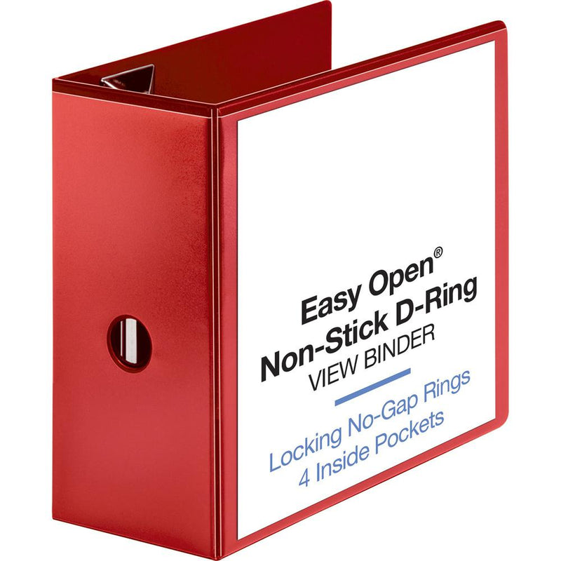 Business Source Red D-ring Binder - 5  Binder Capacity - Letter - 8 1/2  x 11  Sheet Size - D-Ring Fastener(s) - 4 Pocket(s) - Polypropylene - Red - Clear Overlay, Non-stick, Ink-transfer Resistant, L