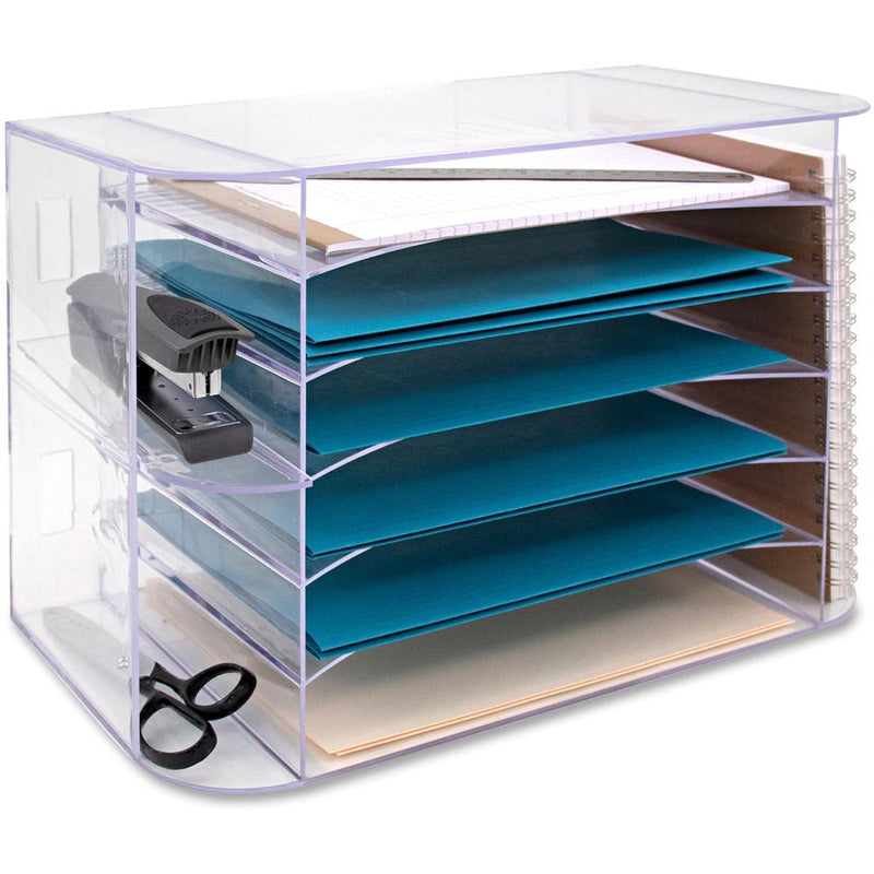 Business Source 6-tray Jumbo Desk Sorter - 3 Pocket(s) - 6 Compartment(s) - 12.3  Height x 18.1  Width x 10  DepthDesktop - Clear - 1 Each