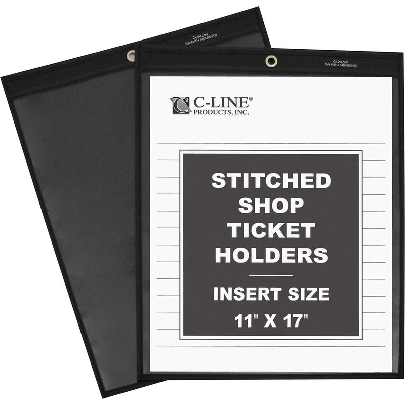 C-Line Stitched Shop Ticket Holders - Support 8.50  x 14  , 11  x 14  Media - Vinyl - 25 / Box - Black, Clear - Heavy Duty