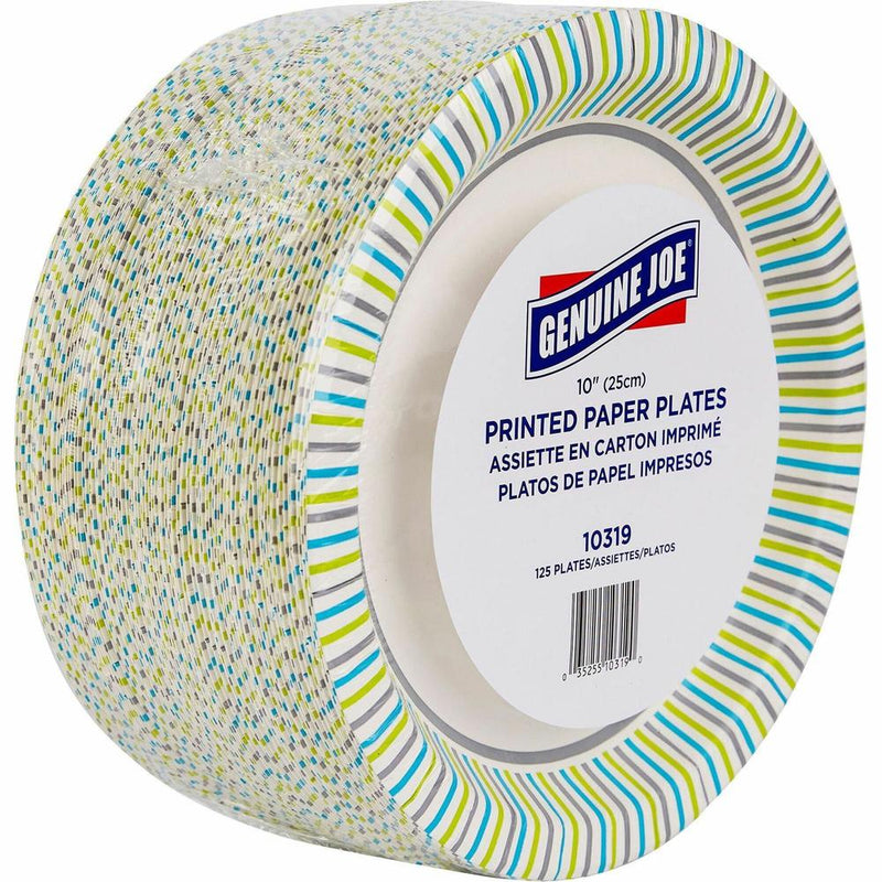 Genuine Joe 10  Printed Paper Plates - Disposable - 10  Diameter - Multi - 125 / Pack