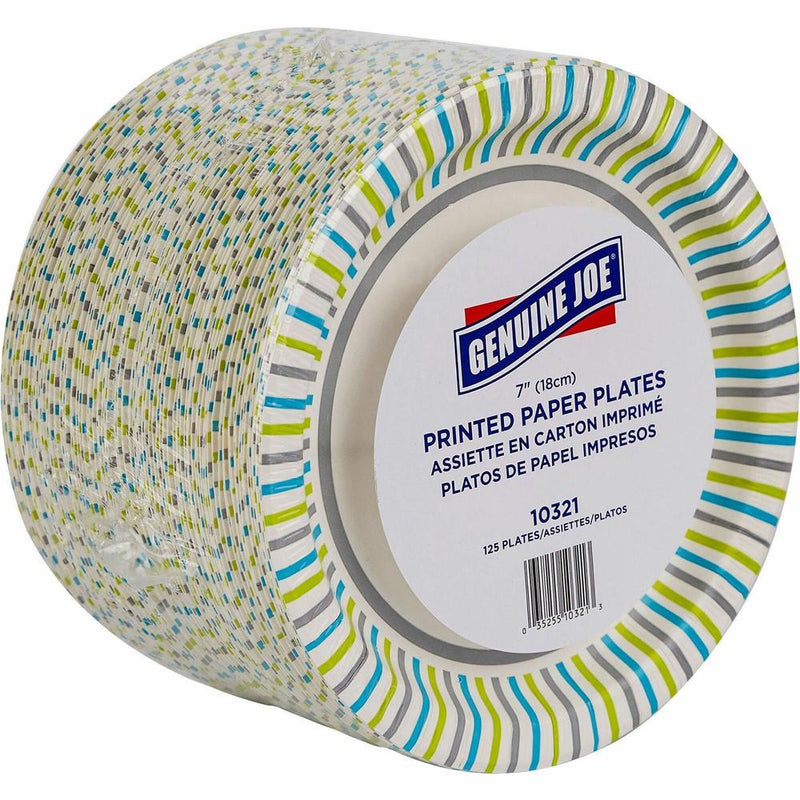 Genuine Joe 7  Printed Paper Plates - Disposable - 7  Diameter - Assorted - 125 / Pack