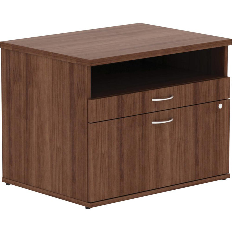 Lorell Relevance Series 2-Drawer File Cabinet Credenza w/Open Shelf - 29.5" x 22"23.1" - 2 x File, Storage Drawer(s) - Finish: Walnut Laminate