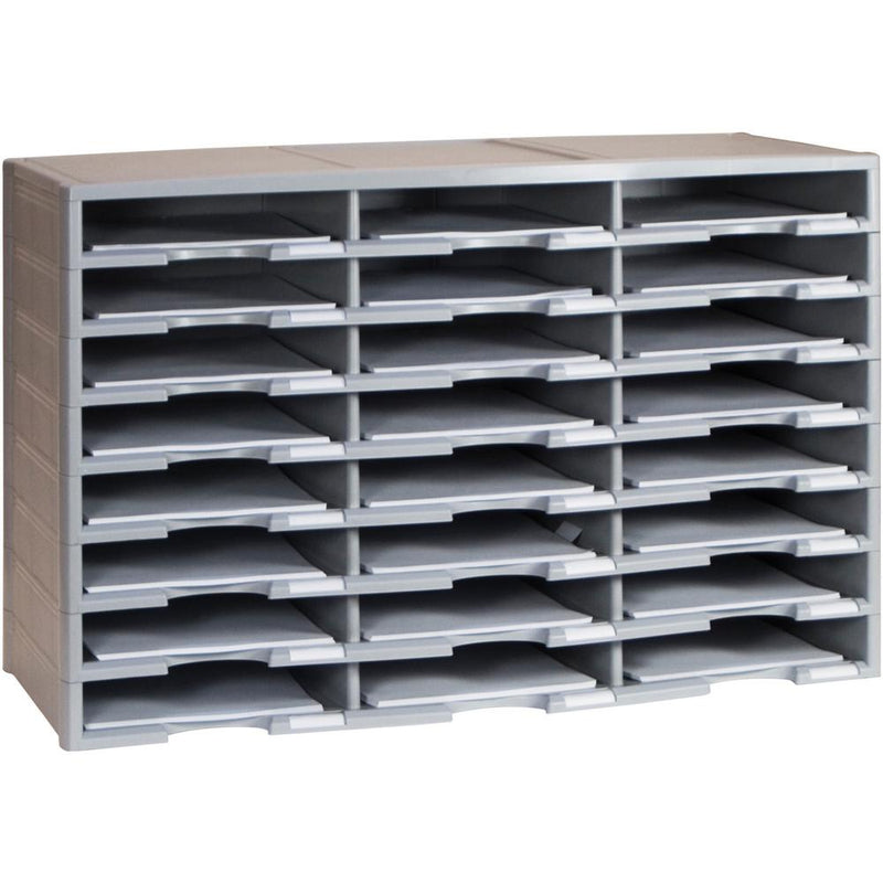 Storex Stackable Literature Sorter - 12000 x Sheet - 24 Compartment(s) - 9.50  x 12  - 20.5  Height x 14.1  Width31.4  Length - Gray - Plastic, Polystyrene - 1 Each