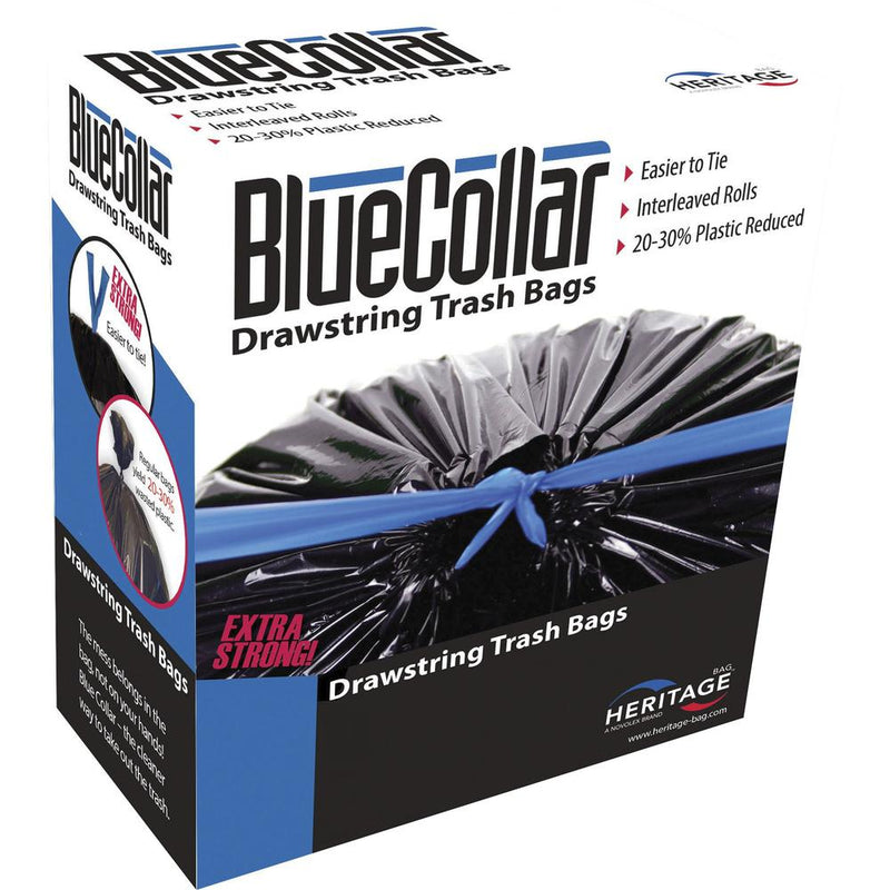 BlueCollar 30-gallon Drawstring Trash Bags - 30 gal Capacity - 30  Width x 34  Length - 1 mil (25 Micron) Thickness - Drawstring Closure - Black - 6/Carton - 40 Per Box - Garbage