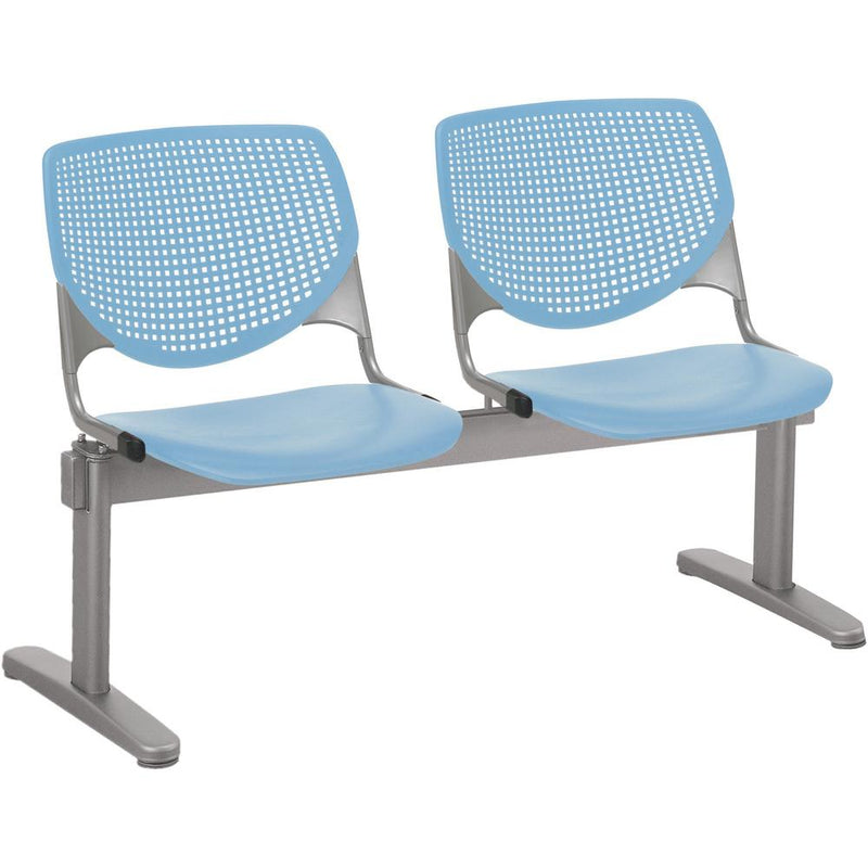 KFI Kool 2 Seat Beam Chair - Sky Blue Polypropylene Seat - Sky Blue Polypropylene, Aluminum Alloy Back - Powder Coated Silver Tubular Steel Frame - 1 Each