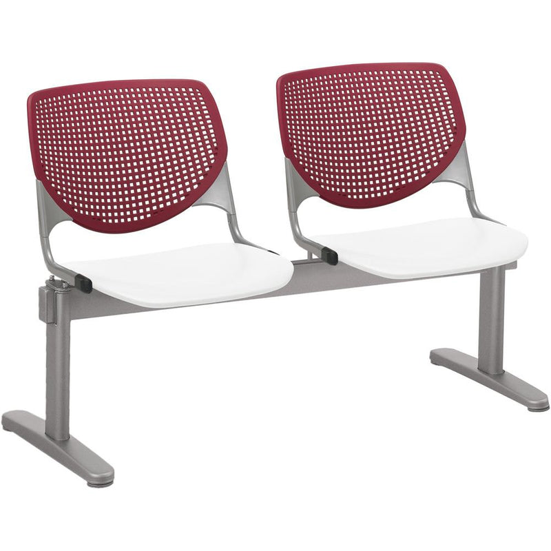 KFI Kool 2 Seat Beam Chair - White Polypropylene Seat - Burgundy Polypropylene, Aluminum Alloy Back - Powder Coated Silver Tubular Steel Frame - 1 Each