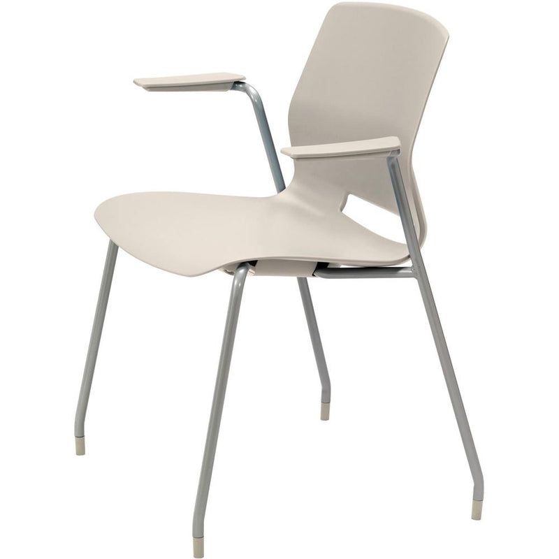 KFI Swey Collection 4-leg Stool With Arms - Moonbeam Polypropylene Seat - Moonbeam Polypropylene Back - Silver Stainless Steel Frame - Four-legged Base - 1 Each