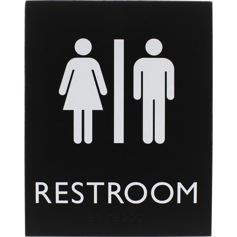 Lorell Unisex Restroom Sign - 1 Each - Toilette Men, TOILETTE (ladies) Print/Message - 6.4" Width x 8.5" Height - Rectangular Shape - Surface-mountable - Easy Readability, Braille - Restroom, Informat