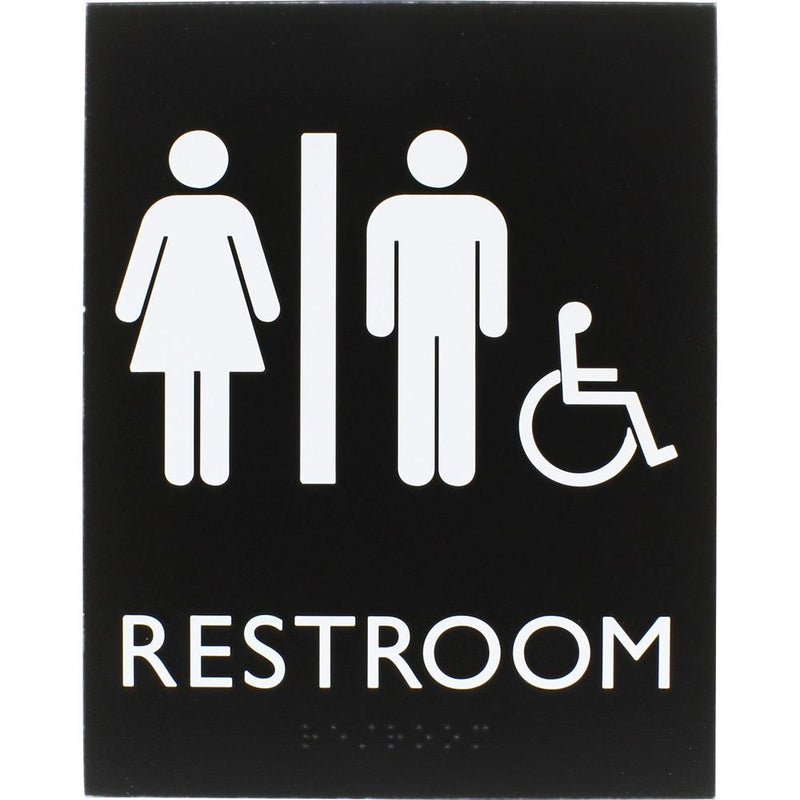 Lorell Unisex Handicap Restroom Sign - 1 Each - Restroom (Man/Woman/Wheelchair) Print/Message - 6.4" Width x 8.5" Height - Rectangular Shape - Surface-mountable - Easy Readability, Braille - Restroom