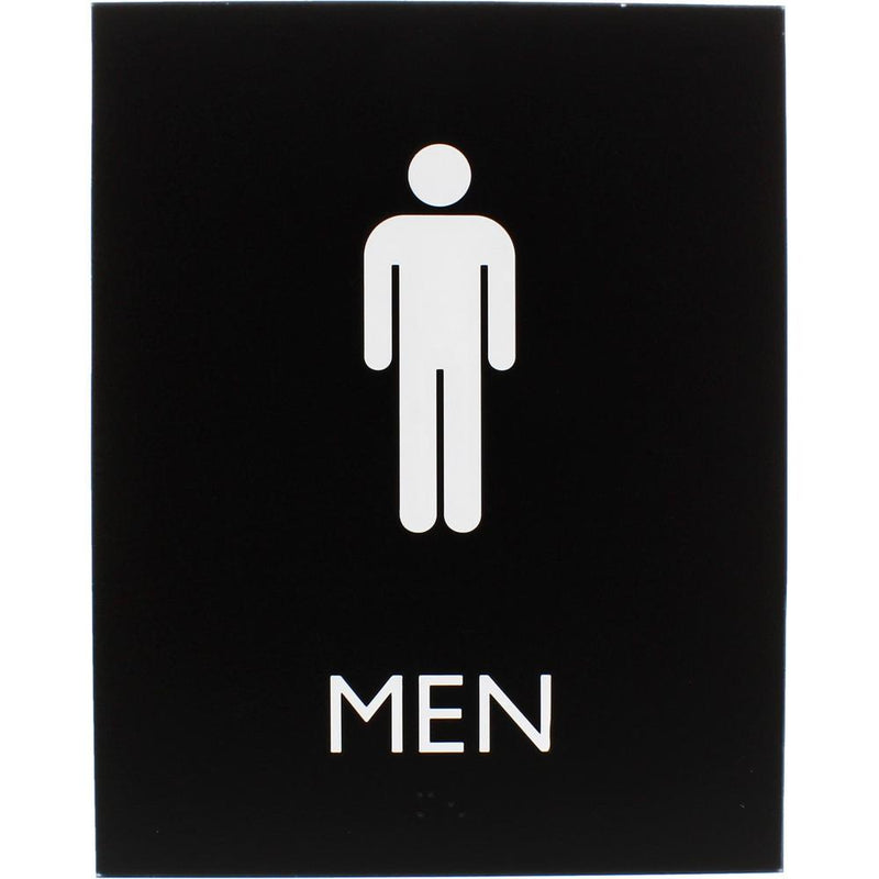 Lorell Men's Restroom Sign - 1 Each - Men Print/Message - 6.4" Width x 8.5" Height - Rectangular Shape - Surface-mountable - Easy Readability, Braille - Plastic - Black