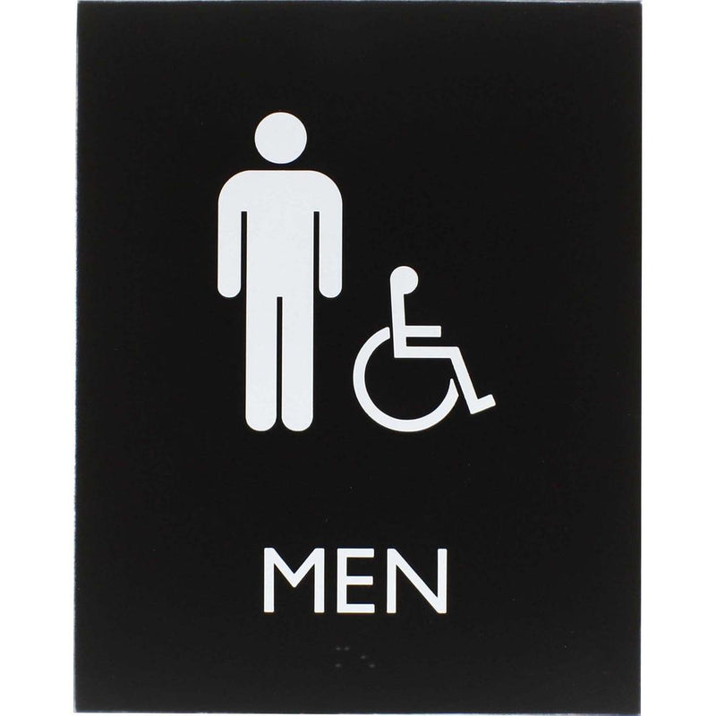 Lorell Men's Handicap Restroom Sign - 1 Each - Men Print/Message - 6.4" Width x 8.5" Height - Rectangular Shape - Surface-mountable - Easy Readability, Braille - Plastic - Black