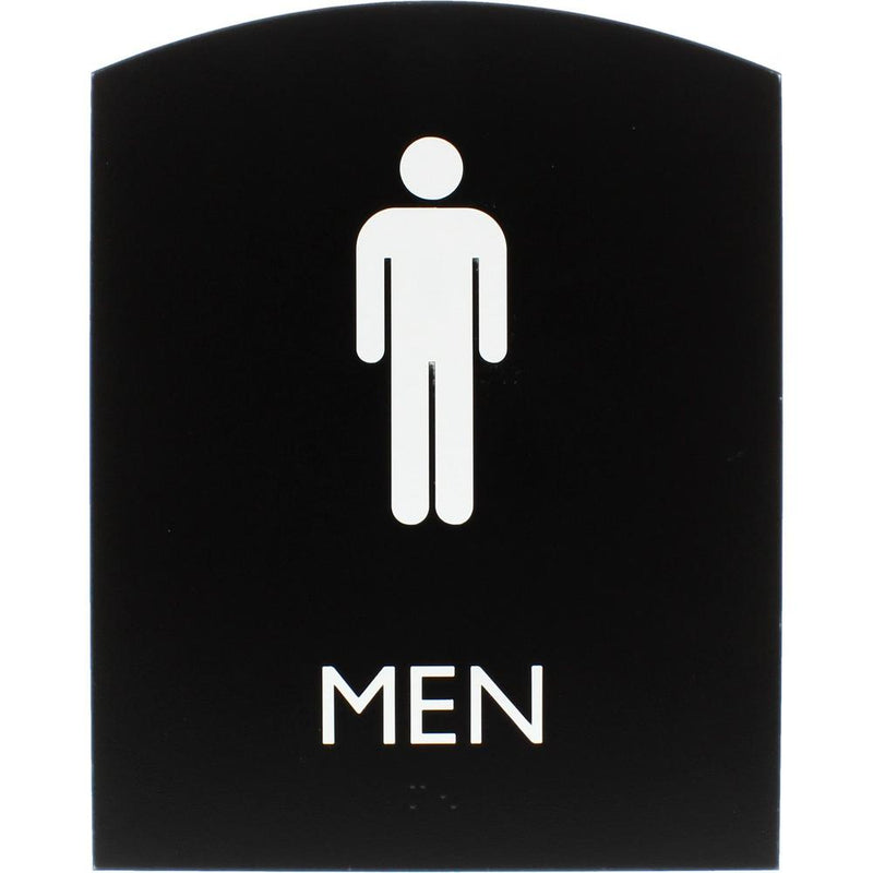 Lorell Arched Men's Restroom Sign - 1 Each - Men Print/Message - 6.8" Width x 8.5" Height - Rectangular Shape - Surface-mountable - Easy Readability, Braille - Plastic - Black