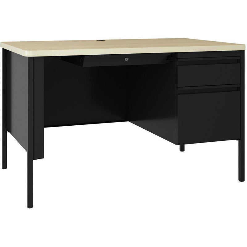 Lorell Fortress Series 48" Right-Pedestal Teachers Desk - 48" x 29.5"30" , 0.8" Modesty Panel - Single Pedestal on Right Side - T-mold Edge - Material: Steel - Finish: Black