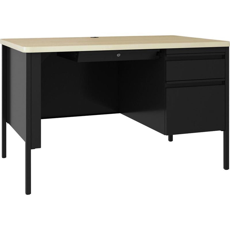 Lorell Fortress Series 48" Right Single-Pedestal Desk - 48" x 29.5"30" , 0.8" Modesty Panel, 1.1" Top - Single Pedestal on Right Side - Square Edge - Material: Steel - Finish: Black