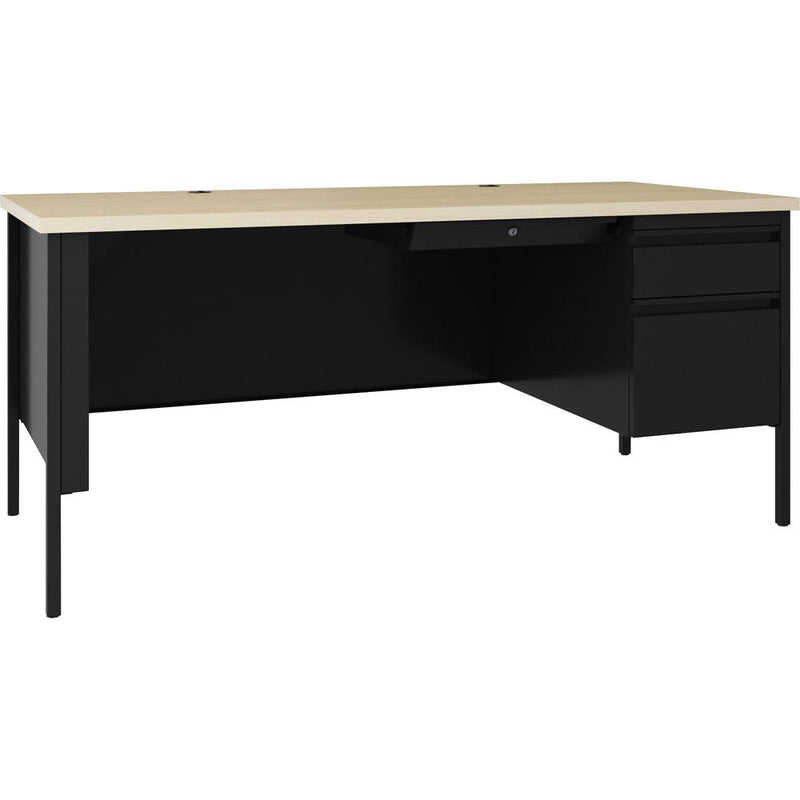 Lorell Fortress Series 66" Right-Pedestal Desk - 66" x 29.5"30" , 0.8" Modesty Panel, 1.1" Top - Single Pedestal on Right Side - Square Edge - Material: Steel - Finish: Black