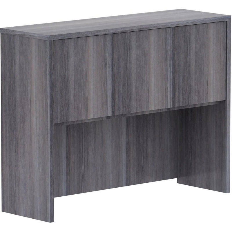 Lorell Essentials Series Stack-on Hutch with Doors - 48" x 15"36" - 3 Door(s) - Finish: Weathered Charcoal Laminate