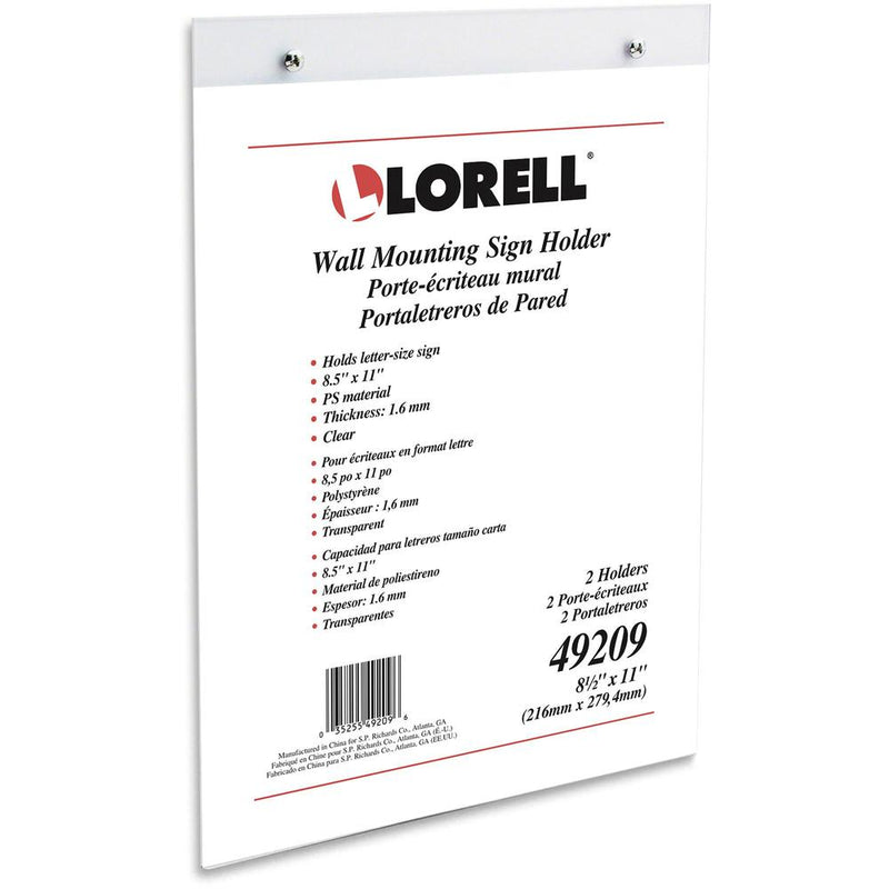 Lorell Wall-Mounted Sign Holders - Support 8.50" x 11" Media - Acrylic - 2 / Pack - Clear