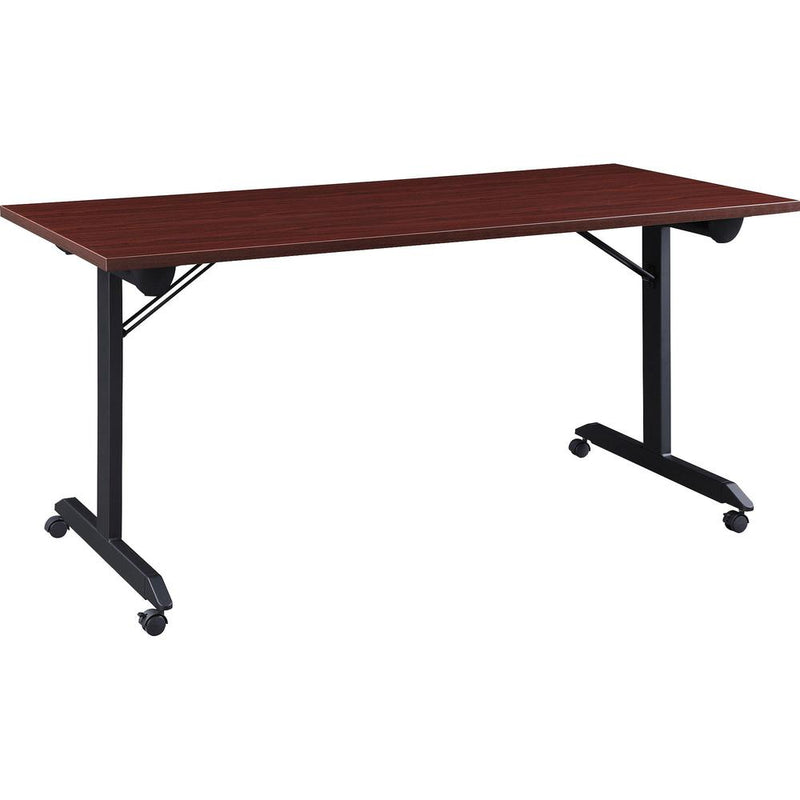 Lorell Mobile Folding Training Table - Rectangle Top - Powder Coated Base - 200 lb Capacity x 63" Table Top Width - 29.50" Height x 63" Width x 24" Depth - Assembly Required - Mahogany - Laminate Top