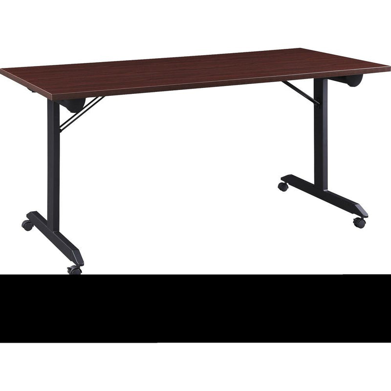 Lorell Mobile Folding Training Table - Rectangle Top - Powder Coated Base - 200 lb Capacity x 63" Table Top Width - 29.50" Height x 63" Width x 29.50" Depth - Assembly Required - Brown - Laminate Top