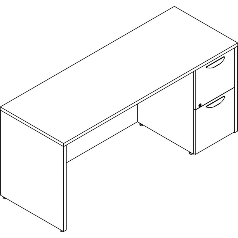 Lorell Prominence 2.0 Right-Pedestal Credenza - 66" x 24"29" , 1" Top, 0.1" Edge - 2 x File Drawer(s) - Single Pedestal on Right Side - Band Edge - Material: Particleboard - Finish: Thermofused Melami