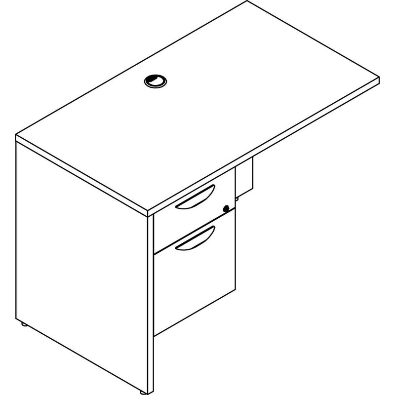 Lorell Prominence 2.0 Left Return - 42" x 24"29" , 1" Top, 0.1" Edge - 2 x File, Box Drawer(s) - Single Pedestal on Left Side - Band Edge - Material: Particleboard - Finish: Gray Elm, Thermofused Mela