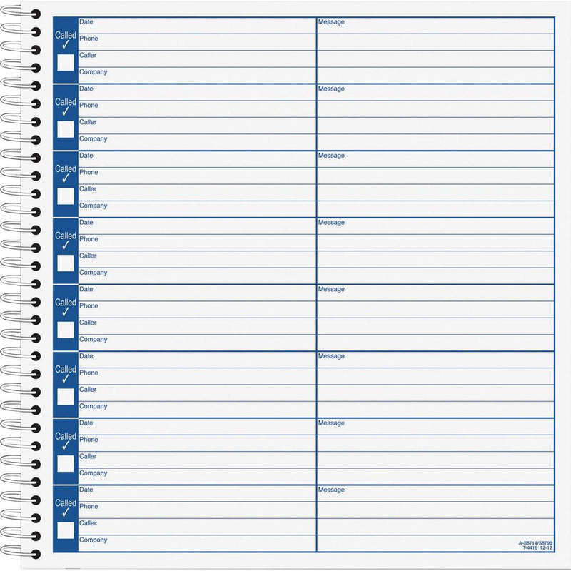 Adams Voice Mail Log Book - 60 Sheet(s) - Spiral Bound - 7.50  x 8.50  Sheet Size - 2 / Pack