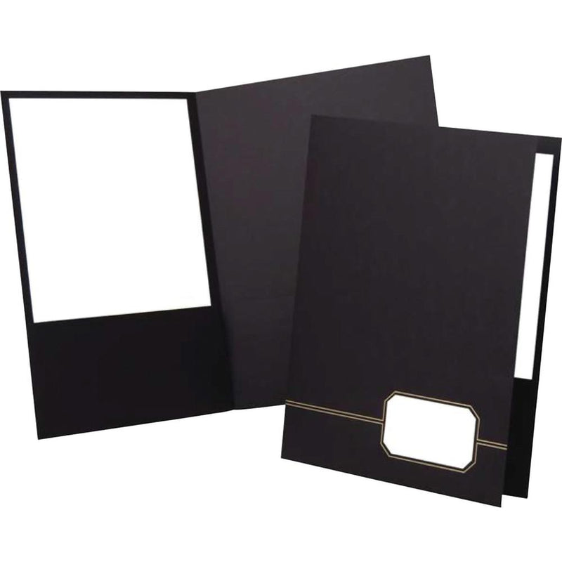 Oxford Executive Letter Recycled Pocket Folder - 1/2  Folder Capacity - 8 1/2  x 11  - 80 Sheet Capacity - 2 Front Pocket(s) - Linen - Black, Gold - 30% Recycled - 4 / Pack