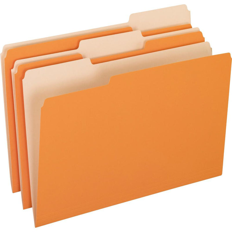 Pendaflex 1/3 Tab Cut Legal Recycled Top Tab File Folder - 8 1/2  x 14  - Top Tab Location - Assorted Position Tab Position - Orange - 10% Recycled - 100 / Box