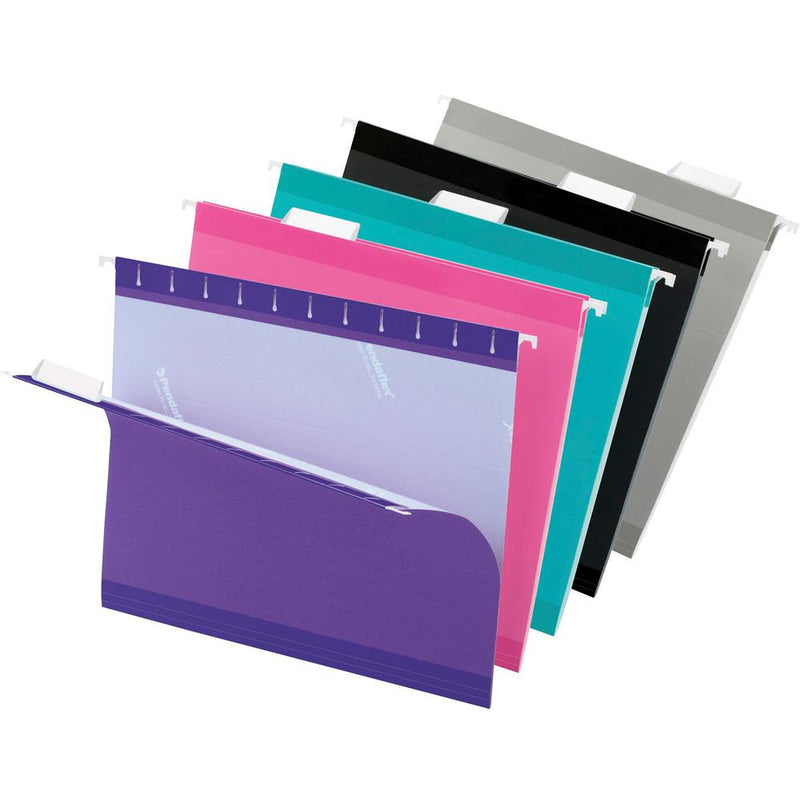 Pendaflex 1/5 Tab Cut Letter Recycled Hanging Folder - 8 1/2  x 11  - Aqua, Pink, Black, Gray, Violet - 10% Recycled - 25 / Box