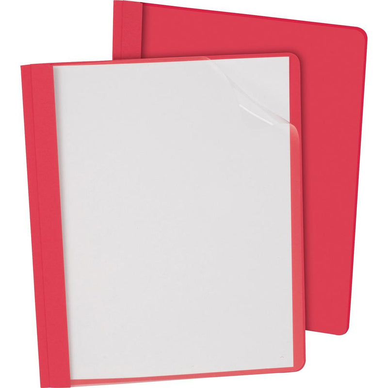 Oxford Letter Report Cover - 8 1/2  x 11  - 100 Sheet Capacity - 3 x Tang Fastener(s) - 1/2  Fastener Capacity for Folder - Leatherette - Red, Clear - 25 / Box