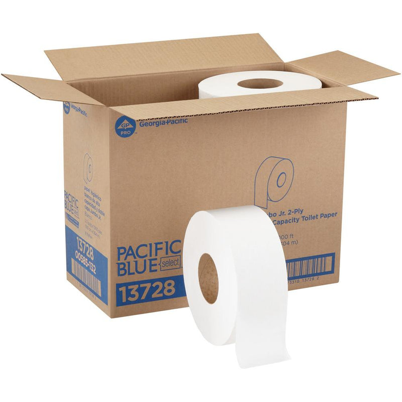 Pacific Blue Select Jumbo Jr. Toilet Paper - 2 Ply1000 ft - 9  Roll Diameter - White - 8 / Carton