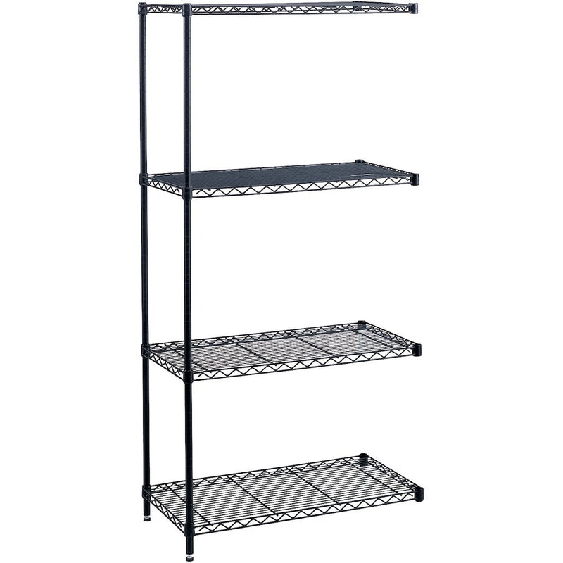 Safco Industrial Wire Shelving Add-On Unit - 48" x 18" x 72" - 4 x Shelf(ves) - 1000 lb Load Capacity - Leveling Glide, Adjustable Leveler, Adjustable Feet, Dust Proof - Black - Powder Coated - Steel,