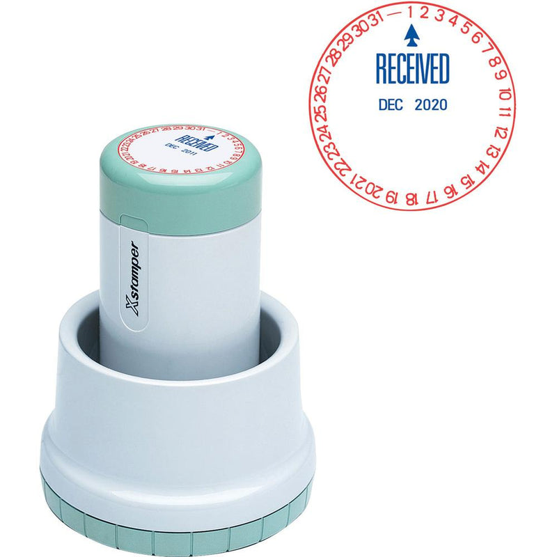 Xstamper XpeDater RECEIVED Rotary Dater - Message/Date Stamp -  RECEIVED  - 1.75  Impression Diameter - Red, Blue - 1 Each