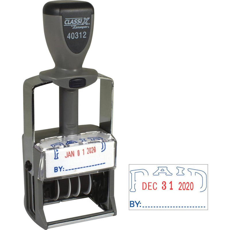 Xstamper Heavy-duty PAID Self-Inking Dater - Message/Date Stamp -  PAID  - Blue, Red - Metal, Plastic Metal - 1 Each