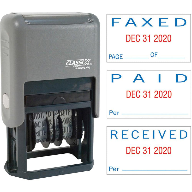 Xstamper Self-Inking Paid/Faxed/Received Dater - Message/Date Stamp -  PAID, FAXED, RECEIVED  - 0.93  Impression Width - Blue, Red - Plastic Plastic - 1 Each