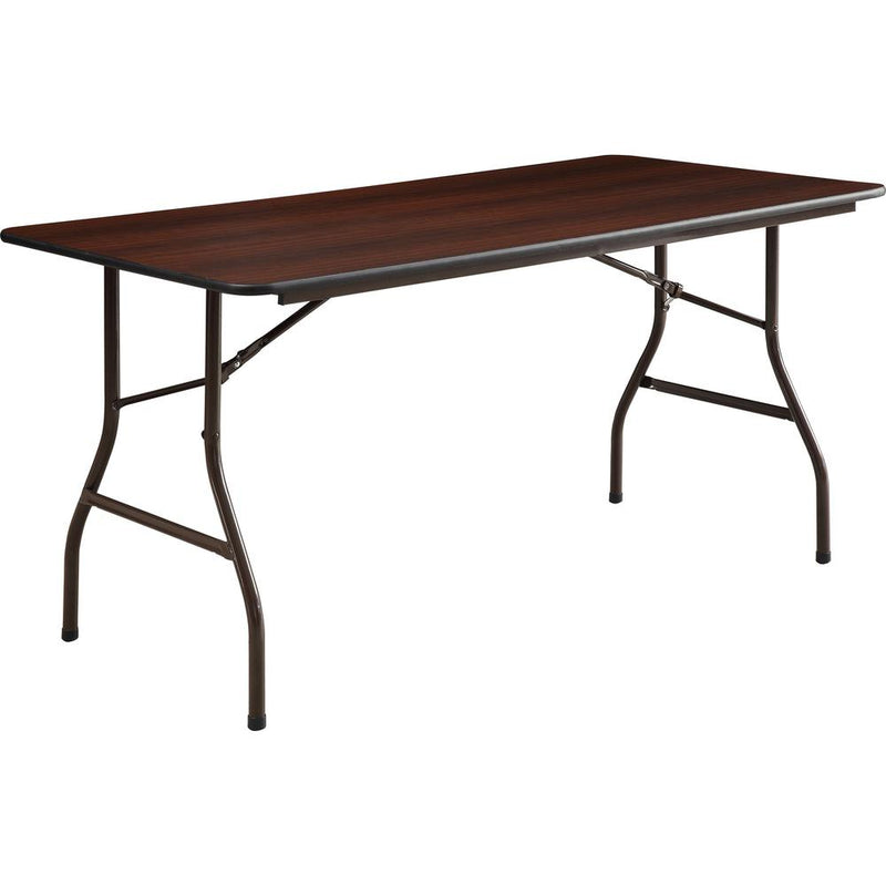 Lorell Economy Folding Table - Melamine Rectangle Top - 500 lb Capacity - 60" Table Top Length x 30" Table Top Width x 0.63" Table Top Thickness - 29" Height - Mahogany - 1 Each