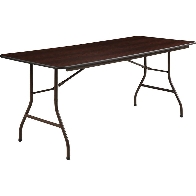 Lorell Economy Folding Table - Melamine Rectangle Top - 500 lb Capacity - 72" Table Top Length x 30" Table Top Width x 0.63" Table Top Thickness - 29" Height - Mahogany - 1 Each