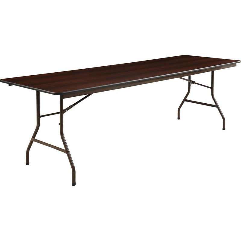 Lorell Economy Folding Table - Melamine Rectangle Top - 500 lb Capacity - 96" Table Top Length x 30" Table Top Width x 0.63" Table Top Thickness - 29" Height - Mahogany - 1 Each